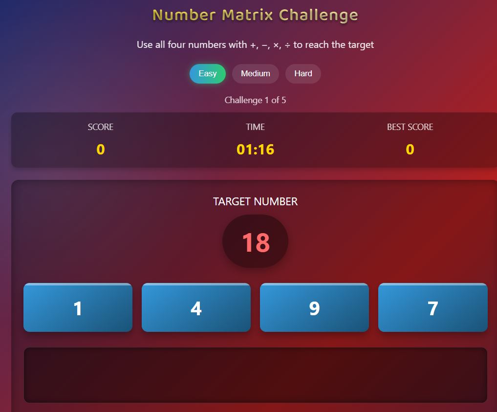 Number Matrix Challenge Game